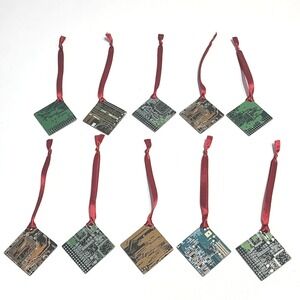 Circuit Board Christmas Ornament Set 10 Gold Motherboard Geek Gift Tech Nerd New